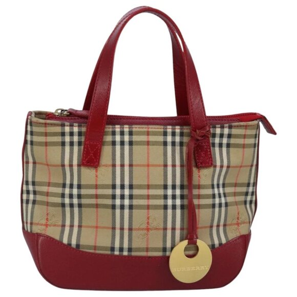 BURBERRY Nova Check Hand Bag Canvas Beige Red - Picture 2 of 16